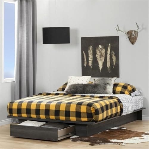 South Shore Gray Oak Full/Queen Holland Platform Bed with Drawer