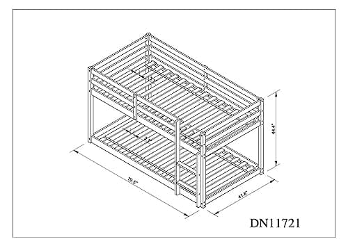Low Bunk Bed with Guardrails and Ladder for Children Boys Girls, Montessori Style, No Box Spring Needed