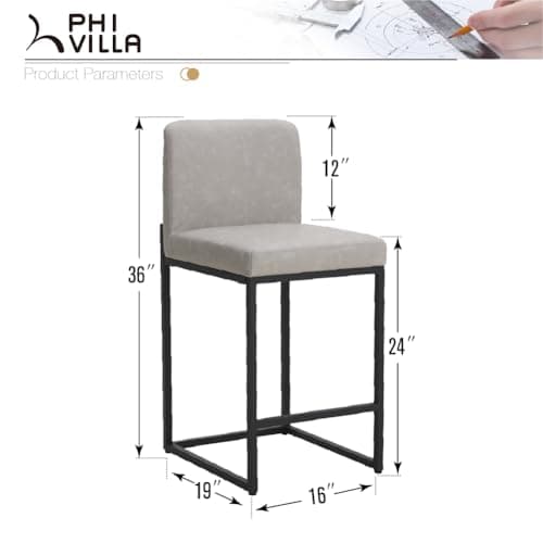 PHI VILLA Set of 4 Leather Bar Stools with Back