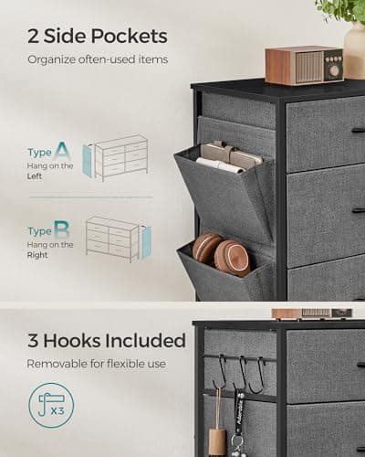 SONGMICS Charcoal & Slate Gray 6-Drawers Dresser with Side Pockets ULTS823G22