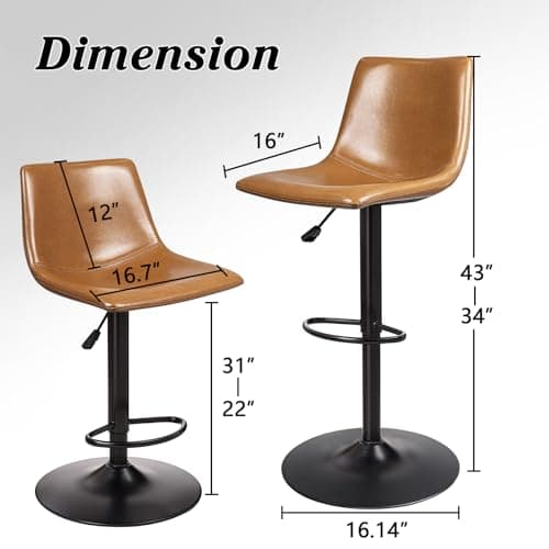 Waleaf Counter Height Bar Stools Set of 2, 350 LBS Capacity PU Leather with Footrest