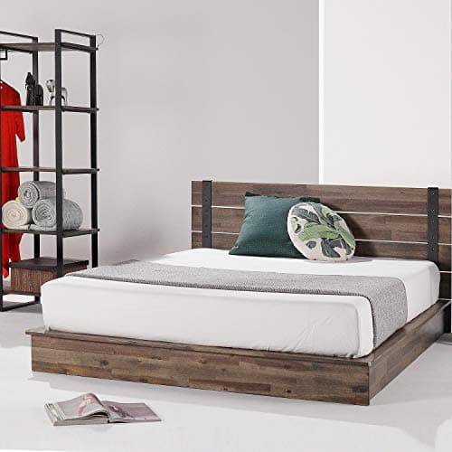 Zinus Brock Metal & Wood Platform Bed, Acacia Mattress Foundation, Queen
