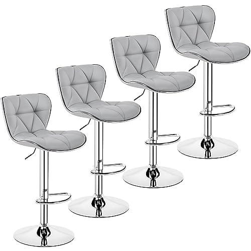 Yaheetech Retro Brown Adjustable PU Leather Bar Stools Set of 4