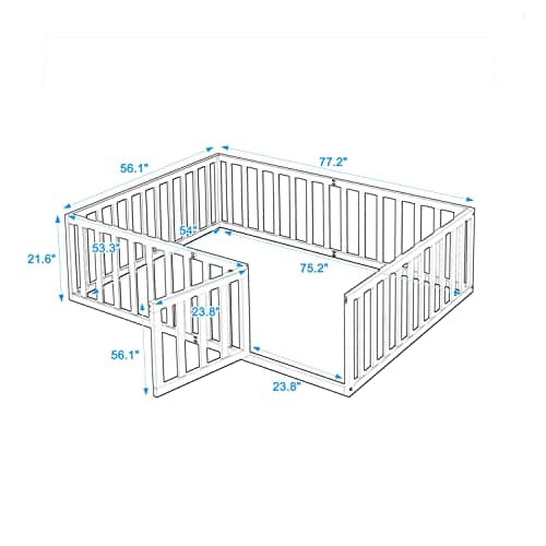 Full Size Montessori Bed Frame with Safety Guardrails and Door, Walnut