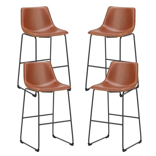 Sweetcrispy Modern Faux Leather Bar Stools Set of 4, 26 Inch Seat Height Black Chairs