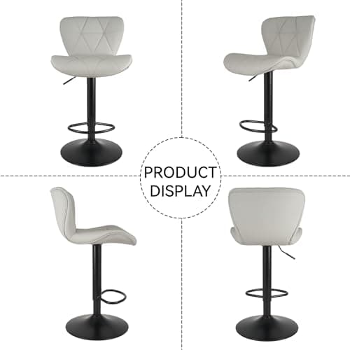 Adjustable Swivel Bar Stool Set of 4 in Light Grey Faux Leather