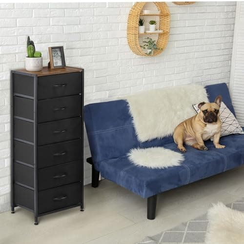 MOOACE Black Tall Dresser with 6 Drawers for Bedroom