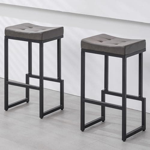 Grey 28" Faux Leather Bar Stools Set of 2