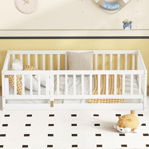 Montessori Safety Bed with Door & Slats for Twin Size Boys Girls