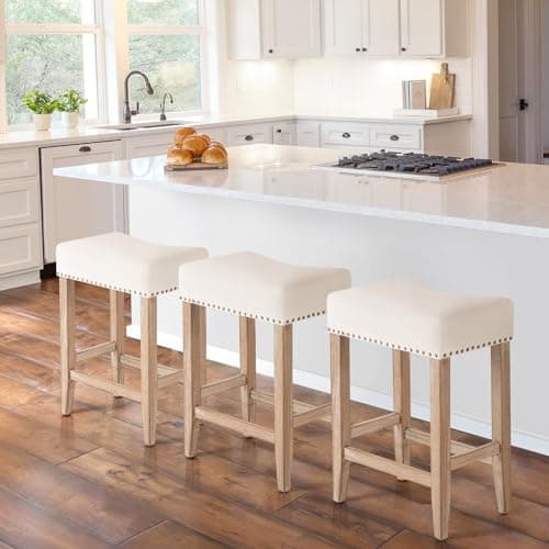 Furniliving Beige Upholstered Bar Stools Set of 2, 25.7 Inch Counter Height