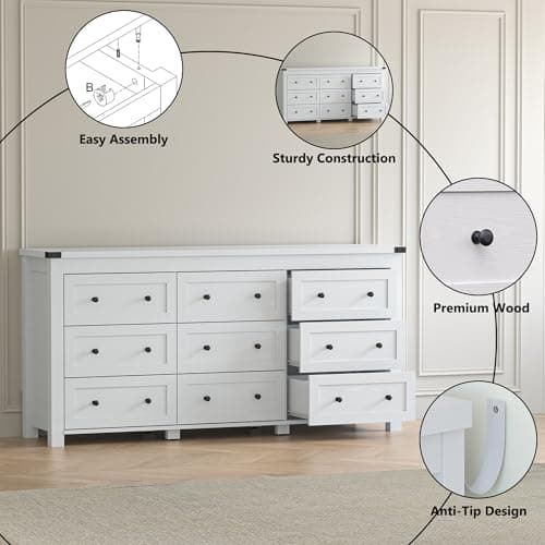Modern White 9-Drawer Dresser with Ample Storage for Bedroom and Living Room