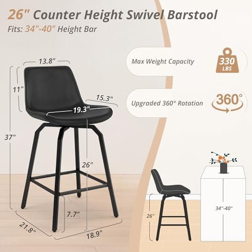 LUE BONA 360° Swivel Bar Stools, Set of 4, Black