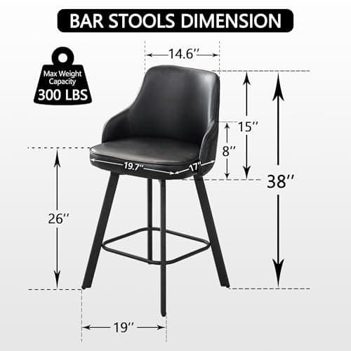 Black 26" Counter Height Swivel Bar Stools Set of 4