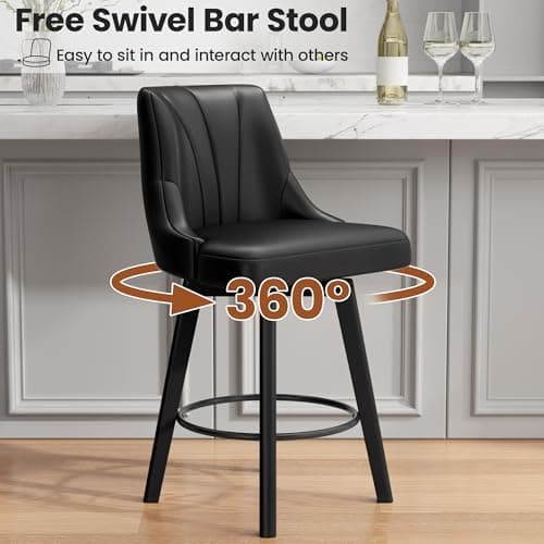 Counter Height Swivel Bar Stool Set, Black, 24" PU Leather, Kitchen Dining Room