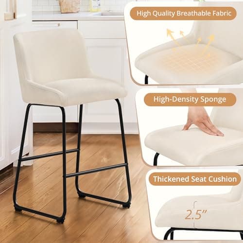 LUE BONA Counter Height Bar Stools Set of 4, Faux Leather, Comfortable with Back