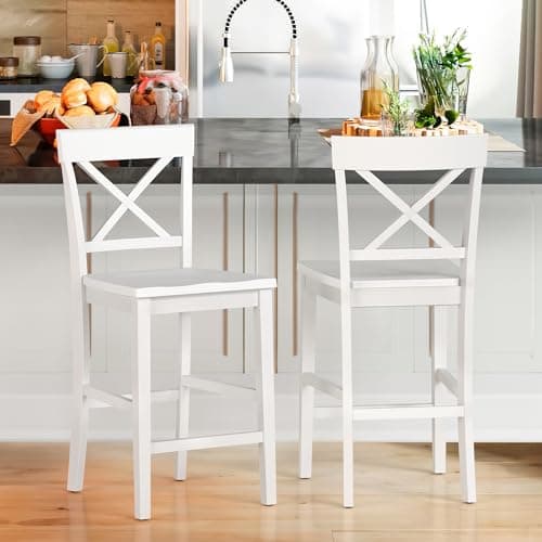 X-Back White Wooden Bar Stools, 24" H Kitchen Island Set