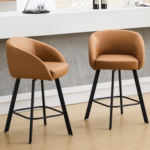 Caramel Brown 26" Swivel Bar Stools with Back Armrest (2PCS)