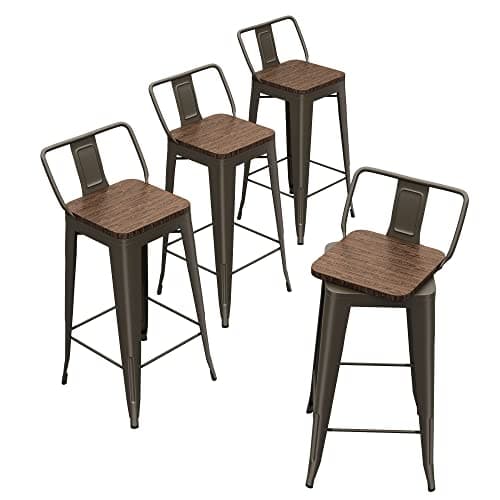 Andeworld 24 Inch Black Swivel Bar Stool Set of 4 Industrial Metal