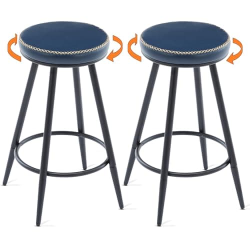 Navy Faux Leather Swivel Bar Stools Set 24"Kitchen Island (2PCS)