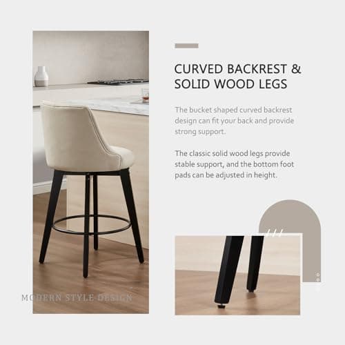 Beige Farmhouse Counter Height Bar Stool Set of 4 Kitchen Island Chairs