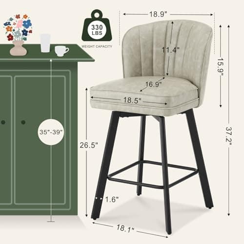 2-Piece Beige Fabric Bar Stool Set, Modern Swivel Bar Chairs