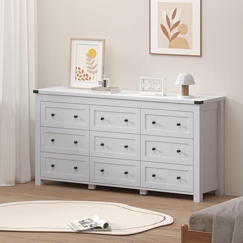 Modern White 9-Drawer Dresser with Ample Storage for Bedroom and Living Room