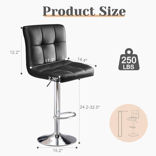 4 Pack PU Leather Swivel Bar Stools, Kitchen Counter Height, Armless Hydraulic Backrest
