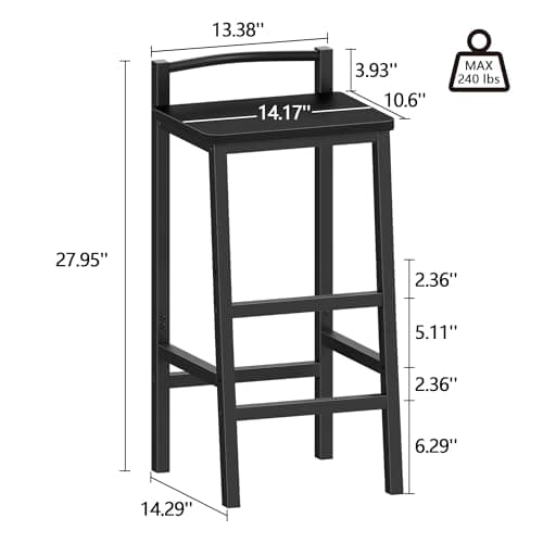 Furologee Black Counter Height Bar Stool Set of 2