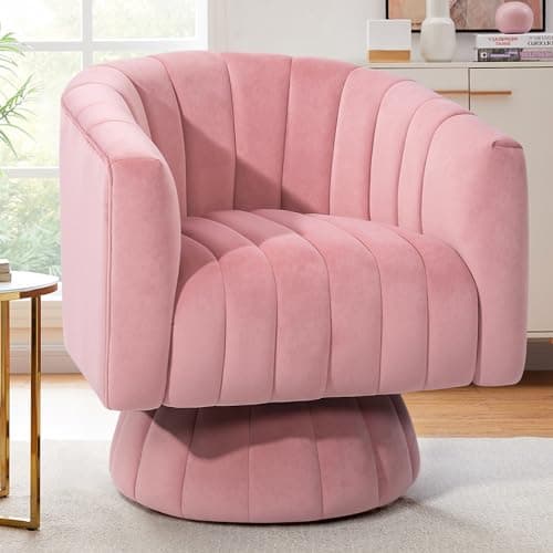Kromax Mid Century Pink Tufted Velvet Swivel Accent Chair