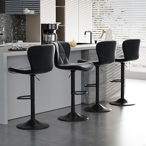 Set of 4 Adjustable Swivel Bar Stools in Black for Kitchen Island