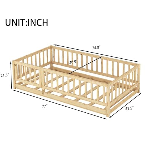 Montessori Safety Bed with Door & Slats for Twin Size Boys Girls