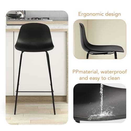 ThanksBought Bar Stools Set of 4, 26" Counter Height, Black with Back