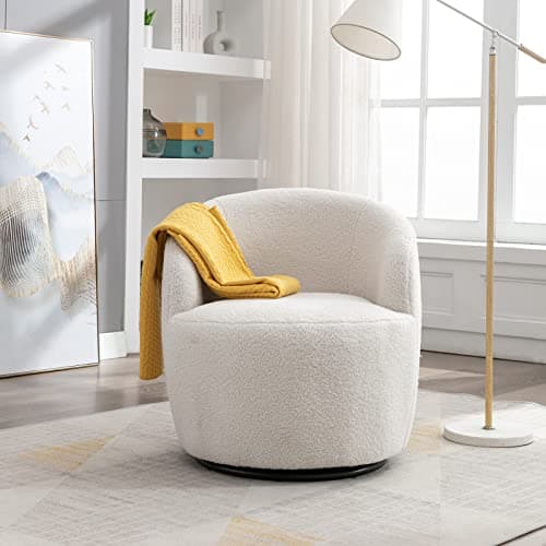 KIVENJAJA Teddy Sherpa Swivel Barrel Chair, Ivory, Modern Living Room Accent Chair