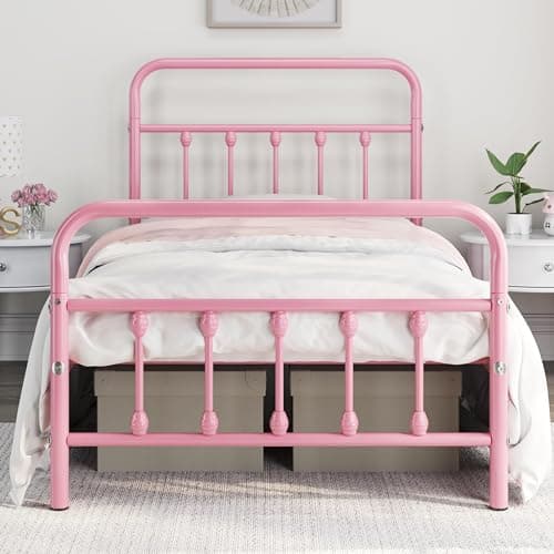 Yaheetech Classic Victorian Style Metal Bed Frame with Storage Black Twin