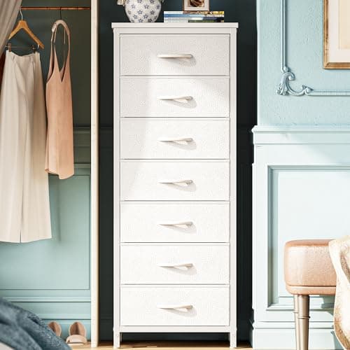 Charcoal Black Wood Grain Print Tall Dresser with 6 Drawers & Metal Frame