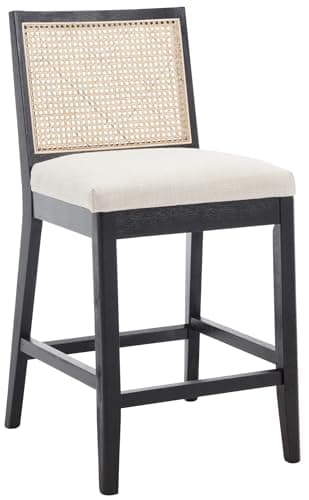 Rattan 26" Counter Stools, Set of 4, Cream Boho Kitchen Chairs