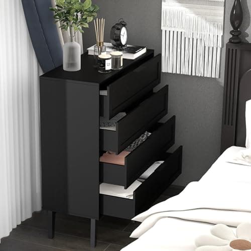 Black TaoHFE 4-Drawer Dresser for Bedroom, Modern 36inch Tall Wood Chest