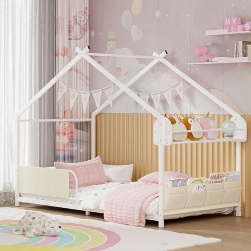 Timy House Bed Twin Size with Storage - White