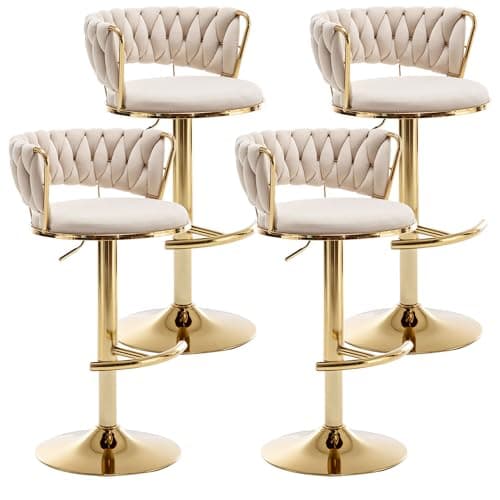 Gold Swivel Bar Stool Set, Beige, Counter Height (2pcs)