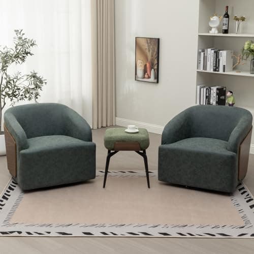Mid Century Modern Black Swivel Leather Accent Chair Comfortable Living Room Office Armchair