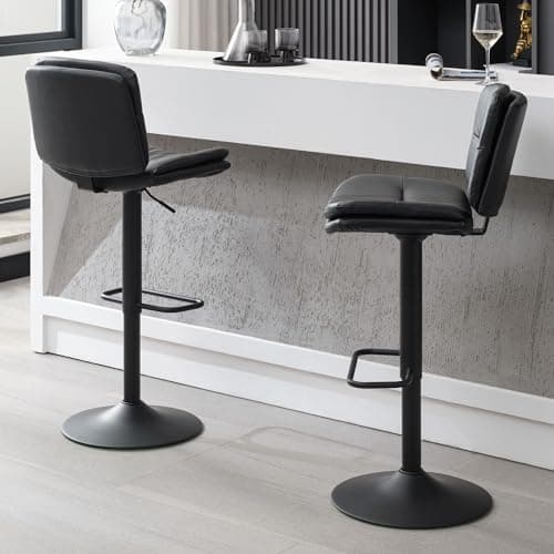 Double-Layer Upholstered Black Counter Height Bar Stool Set (24"-32")