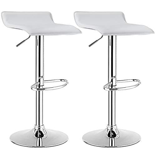 COSTWAY Modern Swivel Bar Stools Set of 2, Adjustable Height & Footrest, White.Chrome Hydraulics