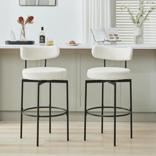 AODAILIHB Sherpa White Tall Kitchen Bar Stool Set (Set of 2)