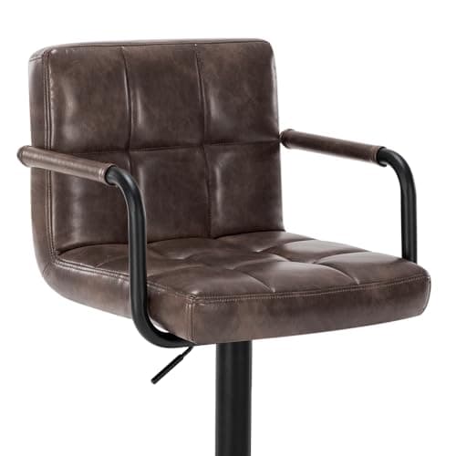 Furniliving Dark Brown Swivel Bar Stool Set, Adjustable Kitchen Counter Height