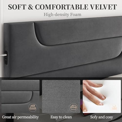 Yaheetech Dark Gray Queen Bed Frame with USB Charging & Storage Drawers