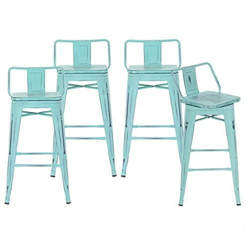Changjie Matte Black Wooden Swivel Bar Stools for Kitchen Counter (Set of 4)