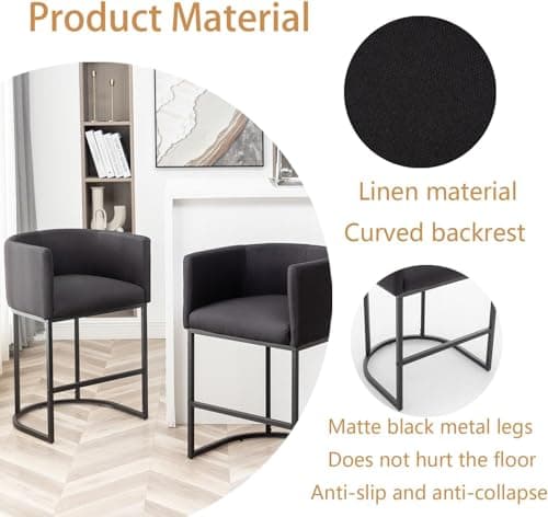 25" Modern Bar Stool Set with Back, Black Metal Frames, Kitchen Island Chairs