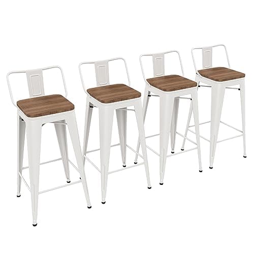 Yongchuang Matte Black Bar Stool Set of 4, 26 Inch Kitchen Counter Height