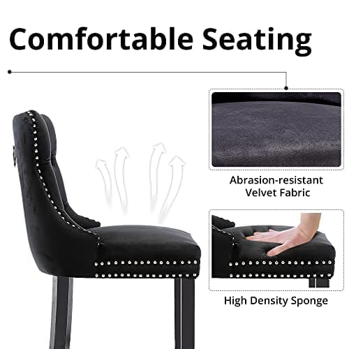 Velvet Counter Height Bar Stools Set of 2, Button Tufted with Nailheads Trim