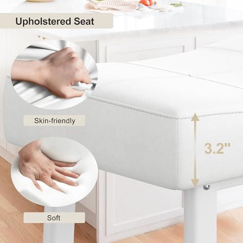 Counter Height Bar Stools Set, 24" White Upholstered Barstools for Kitchen Island